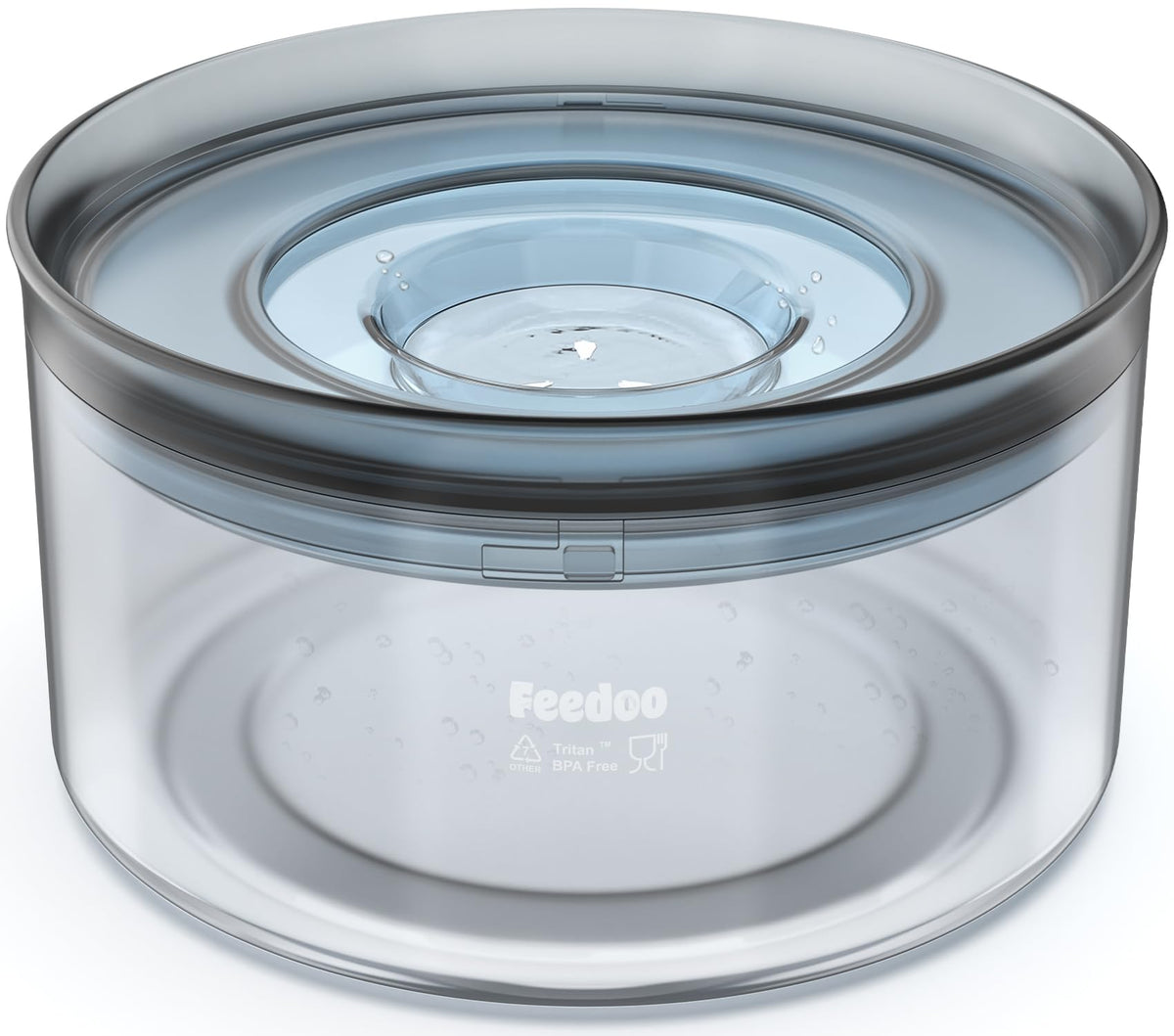 Feedoo no-spill bowl top view shows large capacity for all-day hydration.