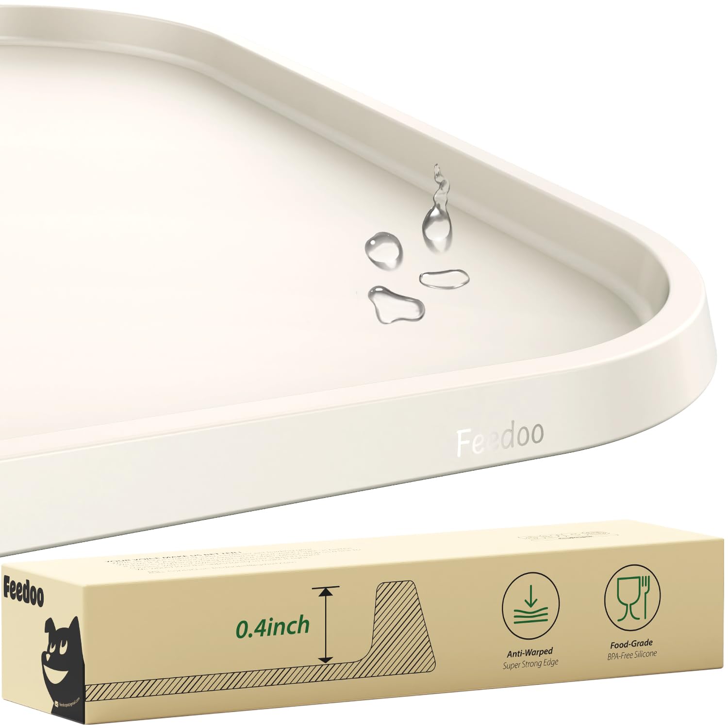 Feedoo pet feeding mat with raised edge contains spills during meals