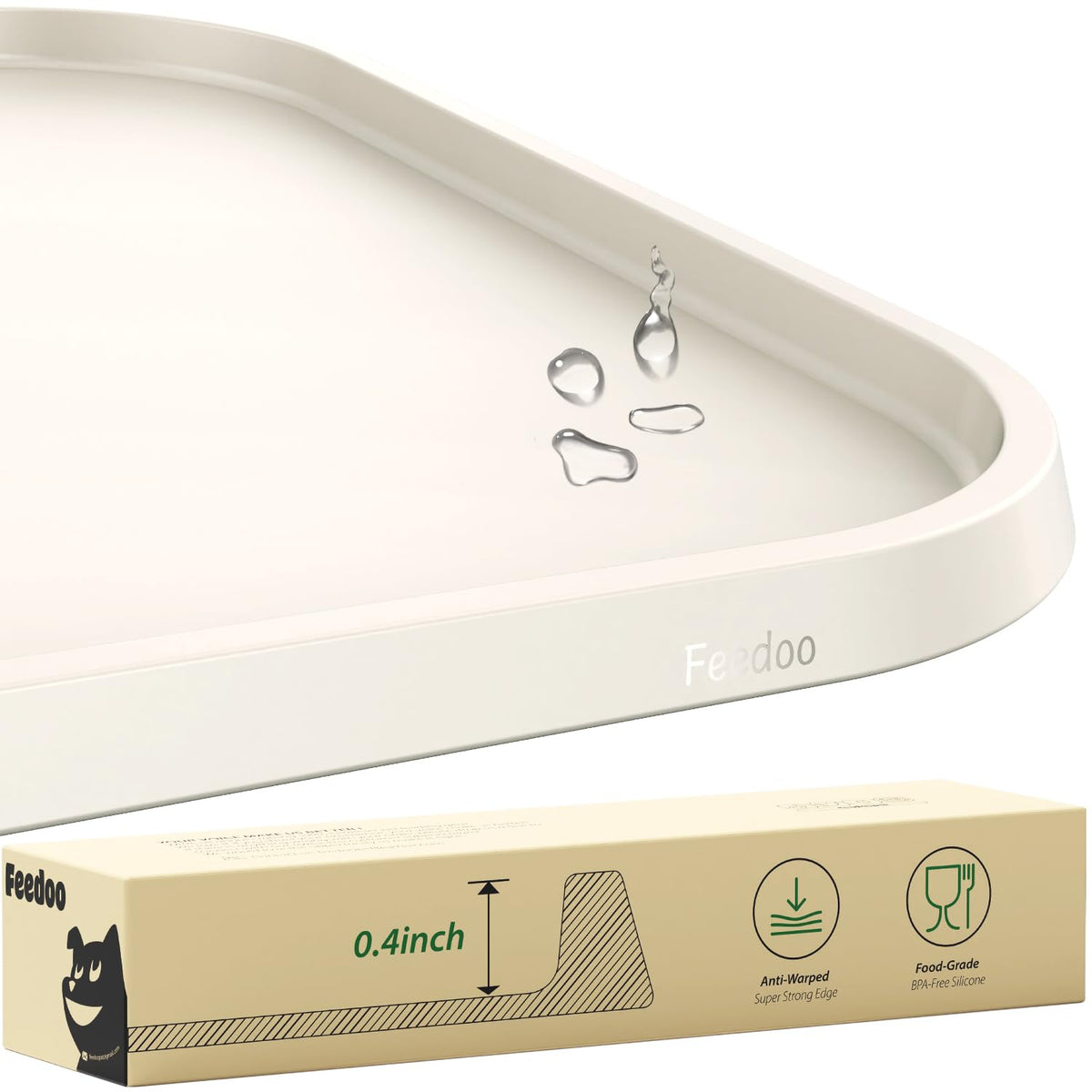 Feedoo pet feeding mat with raised edge contains spills during meals