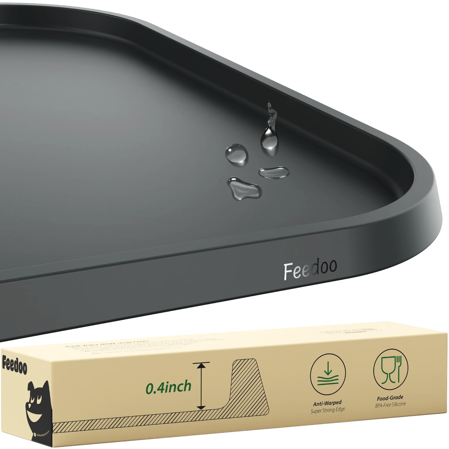 Feedoo feeding mat with warped-edge design protects floors from spills