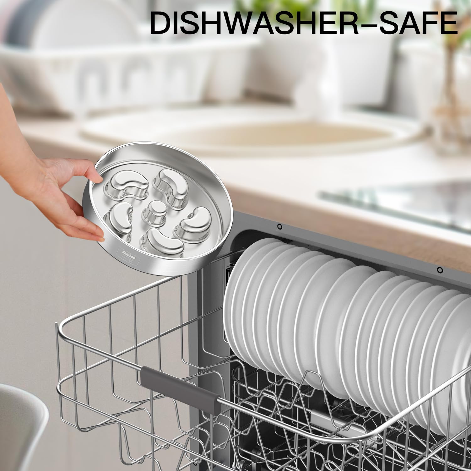 Feedoo food-grade stainless steel ensures a safe, versatile bowl for dry or wet foods.