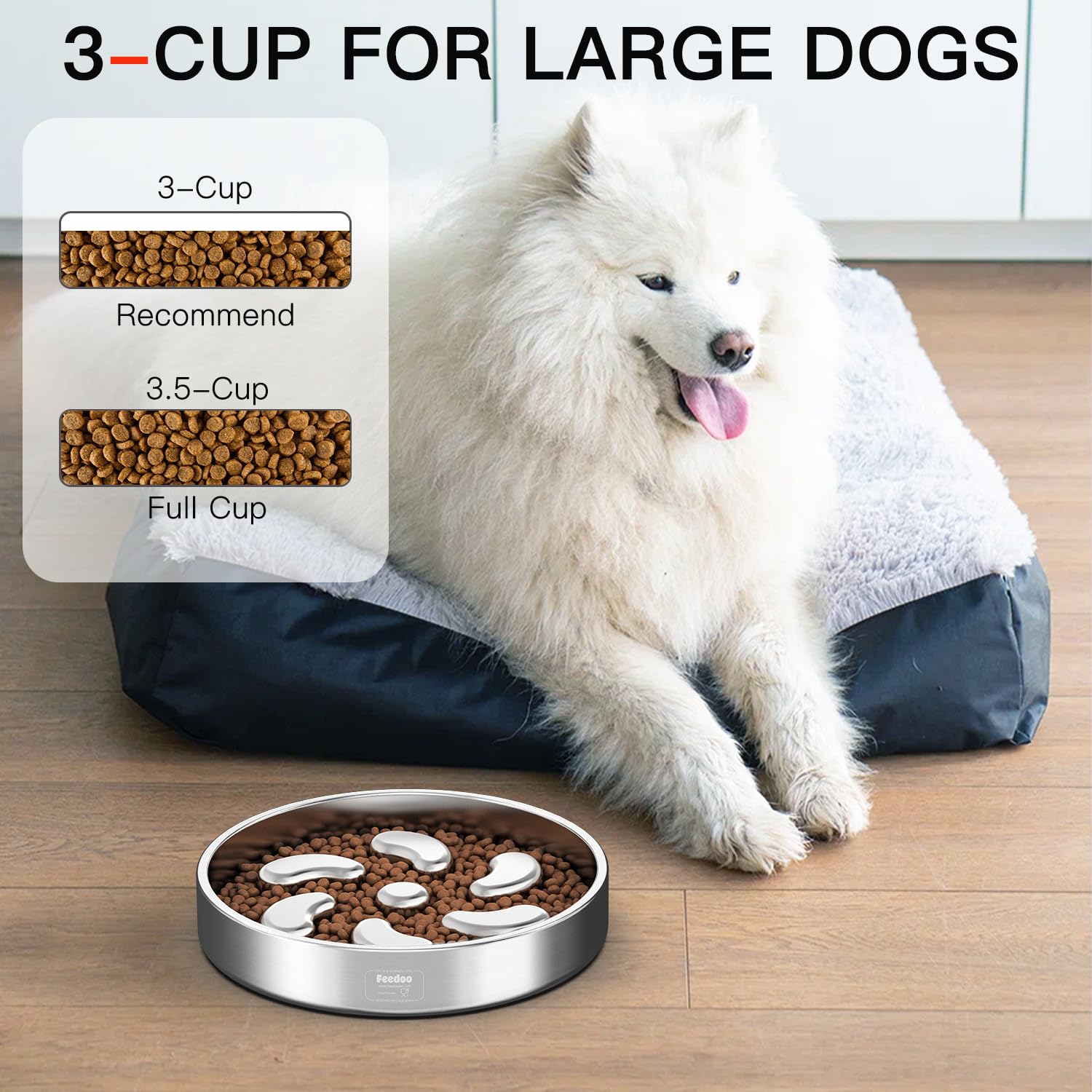 Feedoo stainless steel dog bowl showing durable construction.