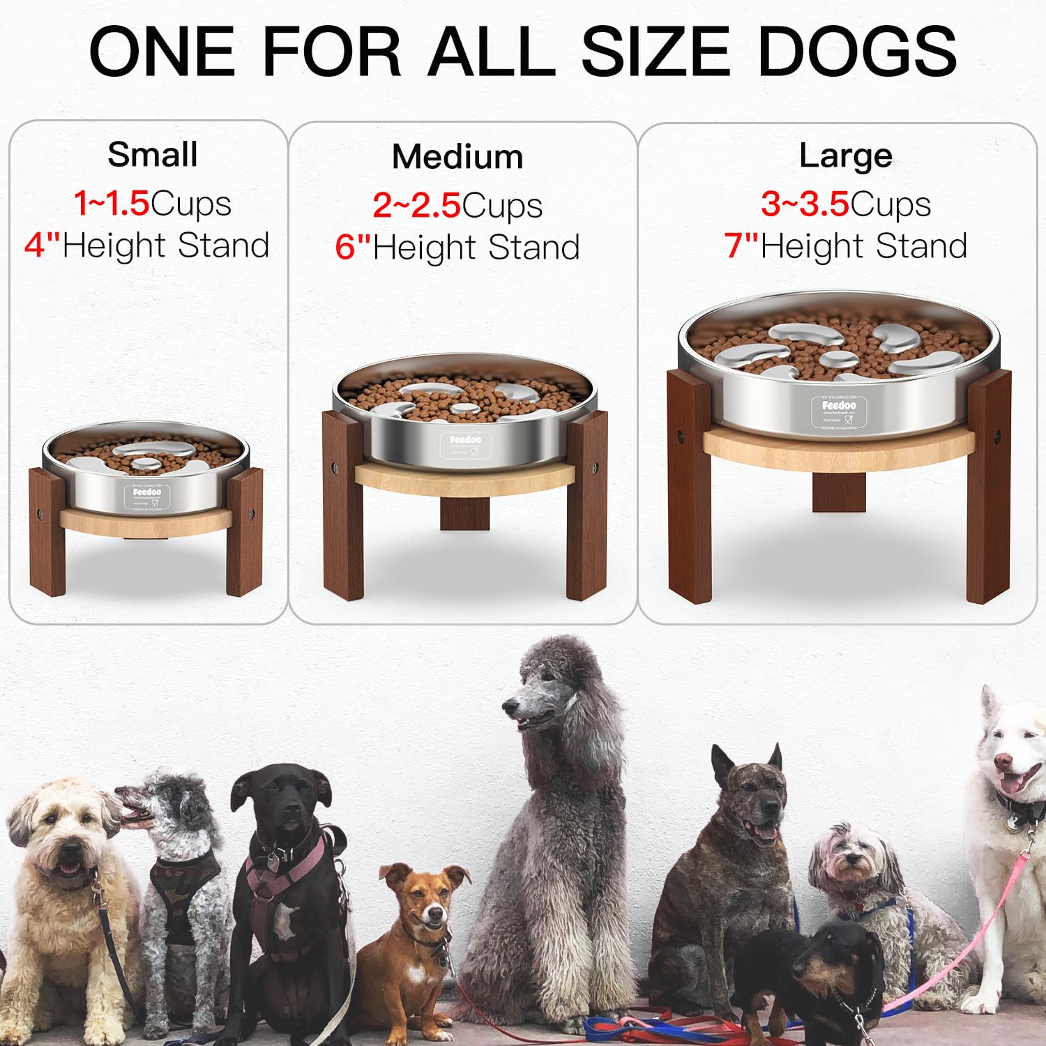 Feedoo stainless steel slow feeder bowl with two cups promotes slower eating.