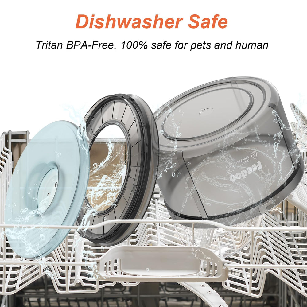 Feedoo Tritan BPA-free durable bowl close-up emphasizes safe material.