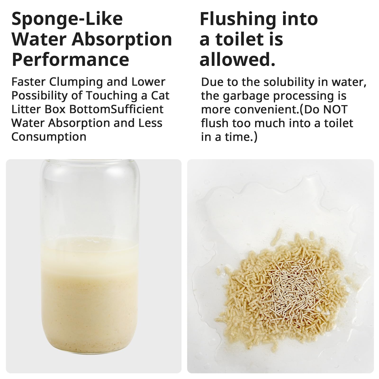 FEELING BEST Tofu Cat Litter is flushable in small amounts for disposal.