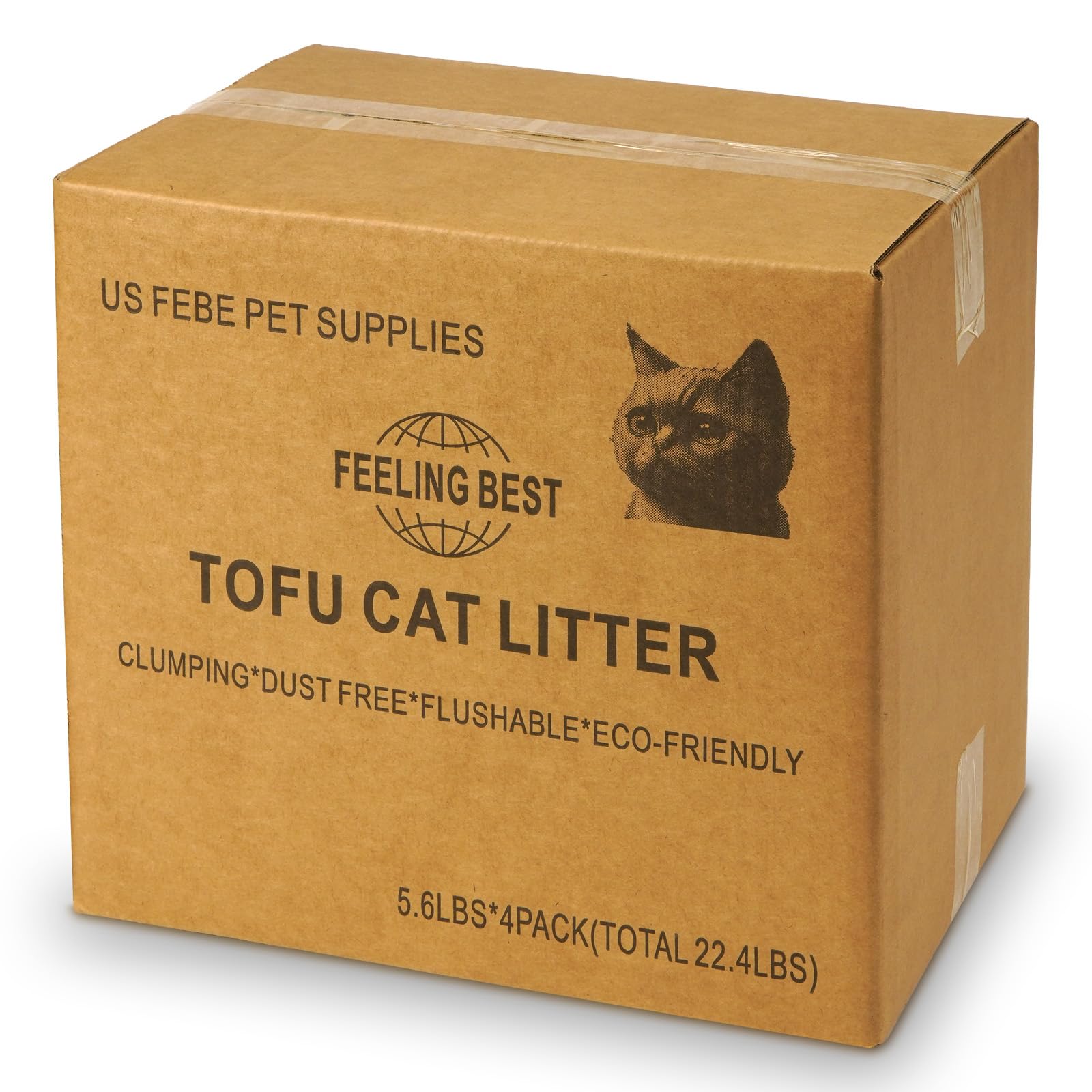 FEELING BEST tofu cat litter four-bag set stacked for compact storage and easy reuse.