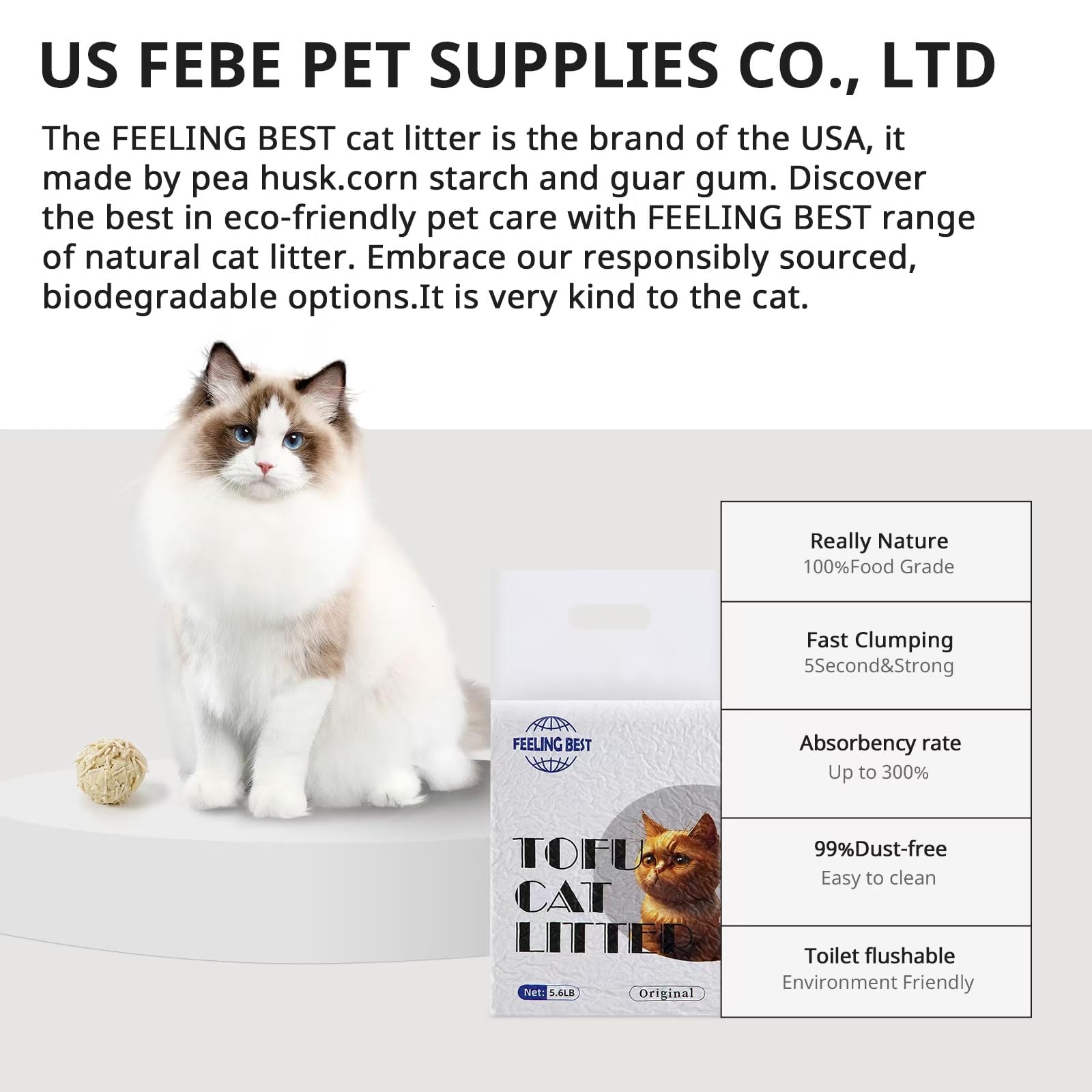FEELING BEST tofu cat litter lightweight bags for easy handling.