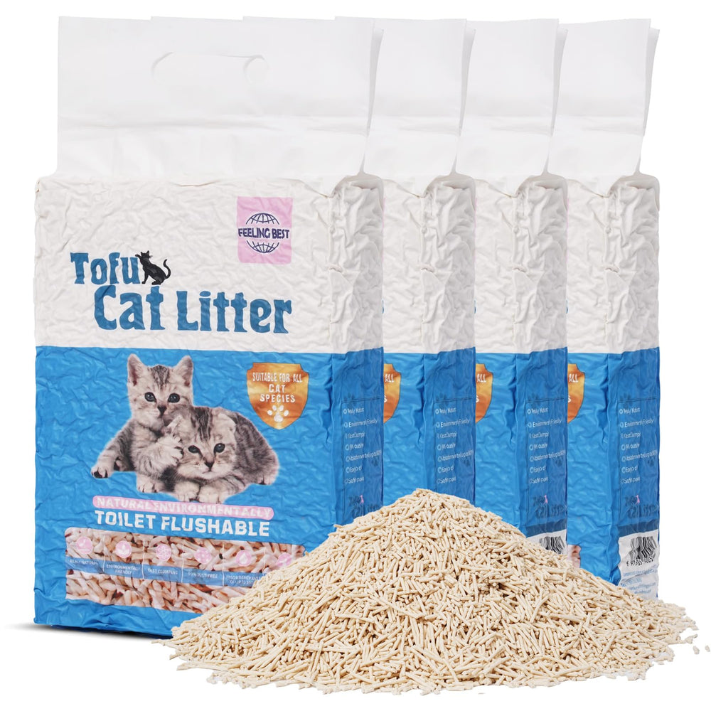 FEELING BEST tofu cat litter packaging front shows 22.4 lb total for bulk convenience.