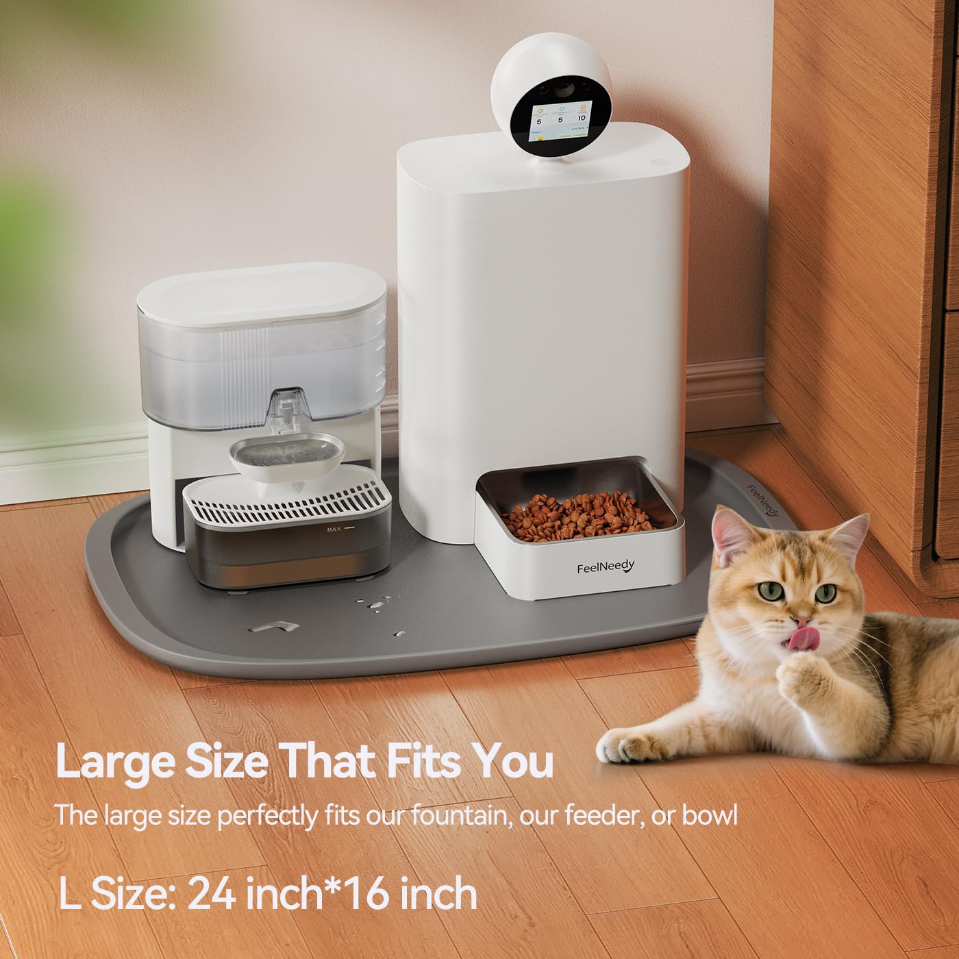 FEELNEEDY universal-fit mat adapts to feeders and bowls.