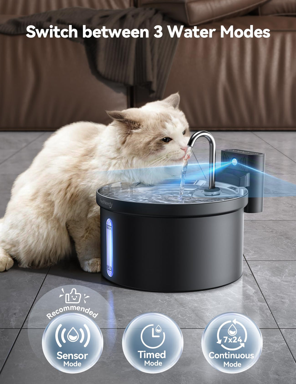 FEELNEEDY dual flow option lets pets choose their preferred drinking style.