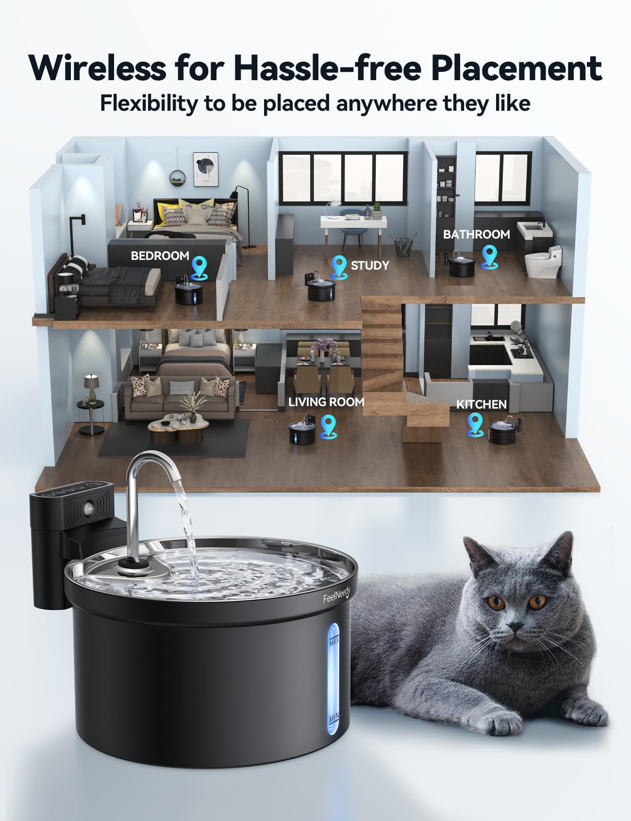 FEELNEEDY 304 stainless steel water tray is safer and easier to clean.