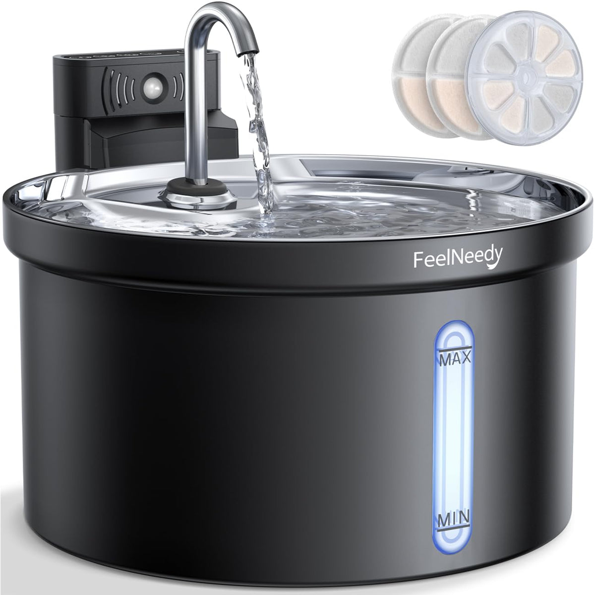 FEELNEEDY wireless cat fountain with battery separation for safe cordless use.