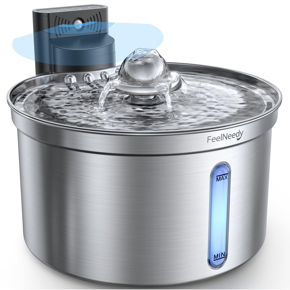 FEELNEEDY wireless cat fountain front view with safe separation for worry-free hydration