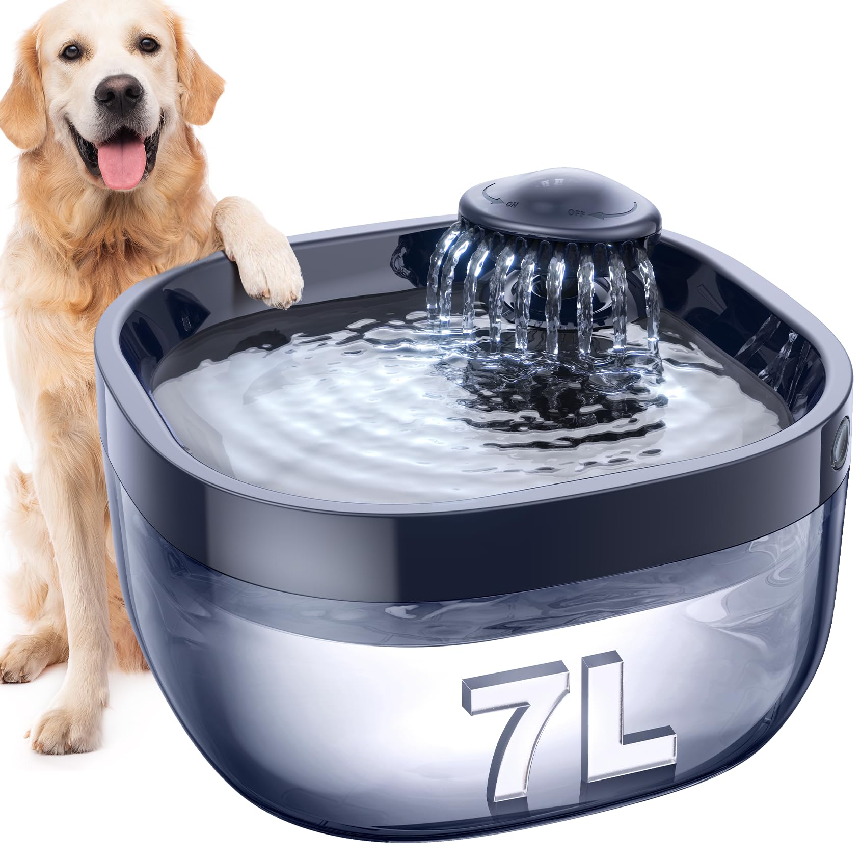 FEELNEEDY 7L dog water fountain front view showing large capacity for multiple pets.