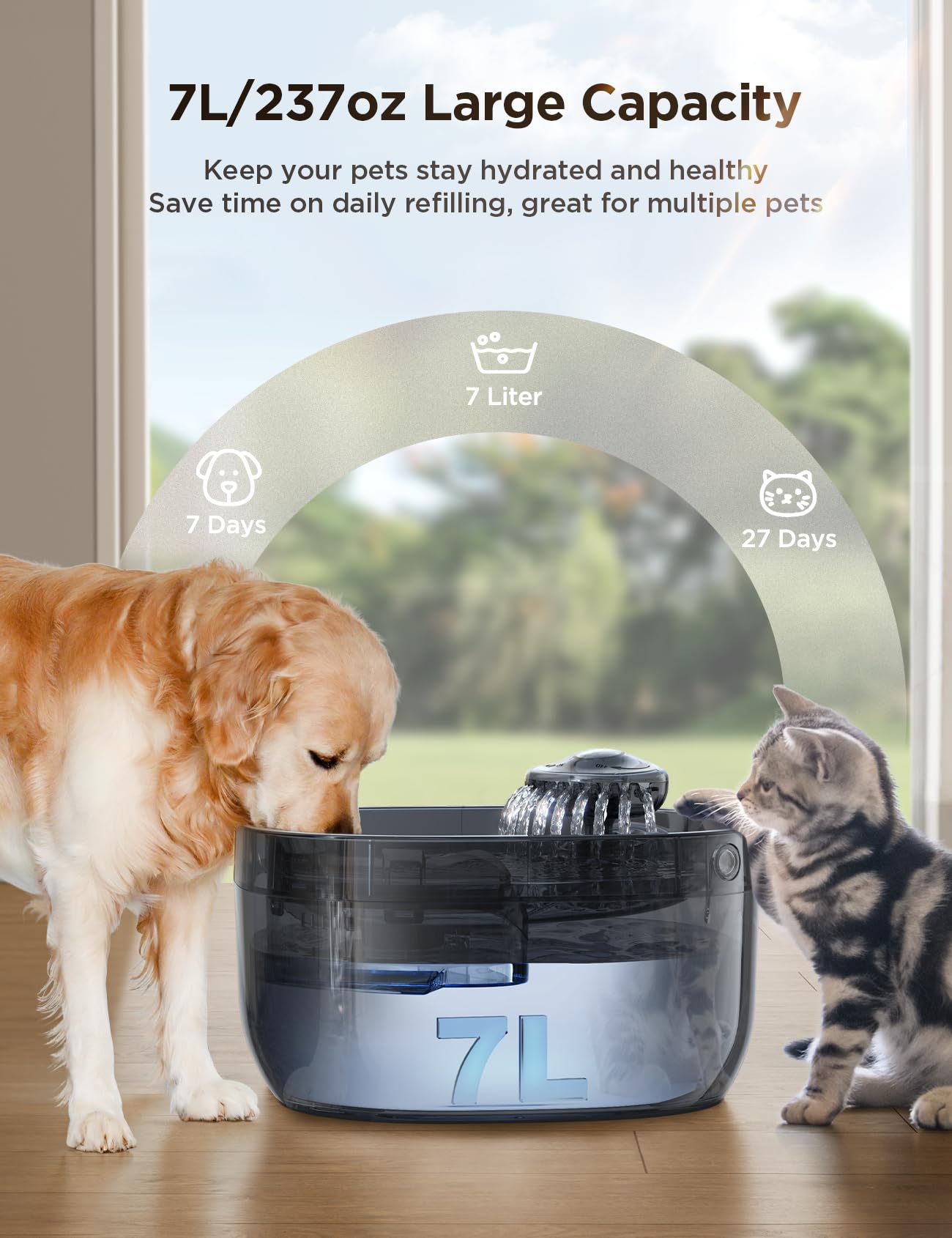FEELNEEDY anti-spill water tray prevents splashes during busy water breaks.
