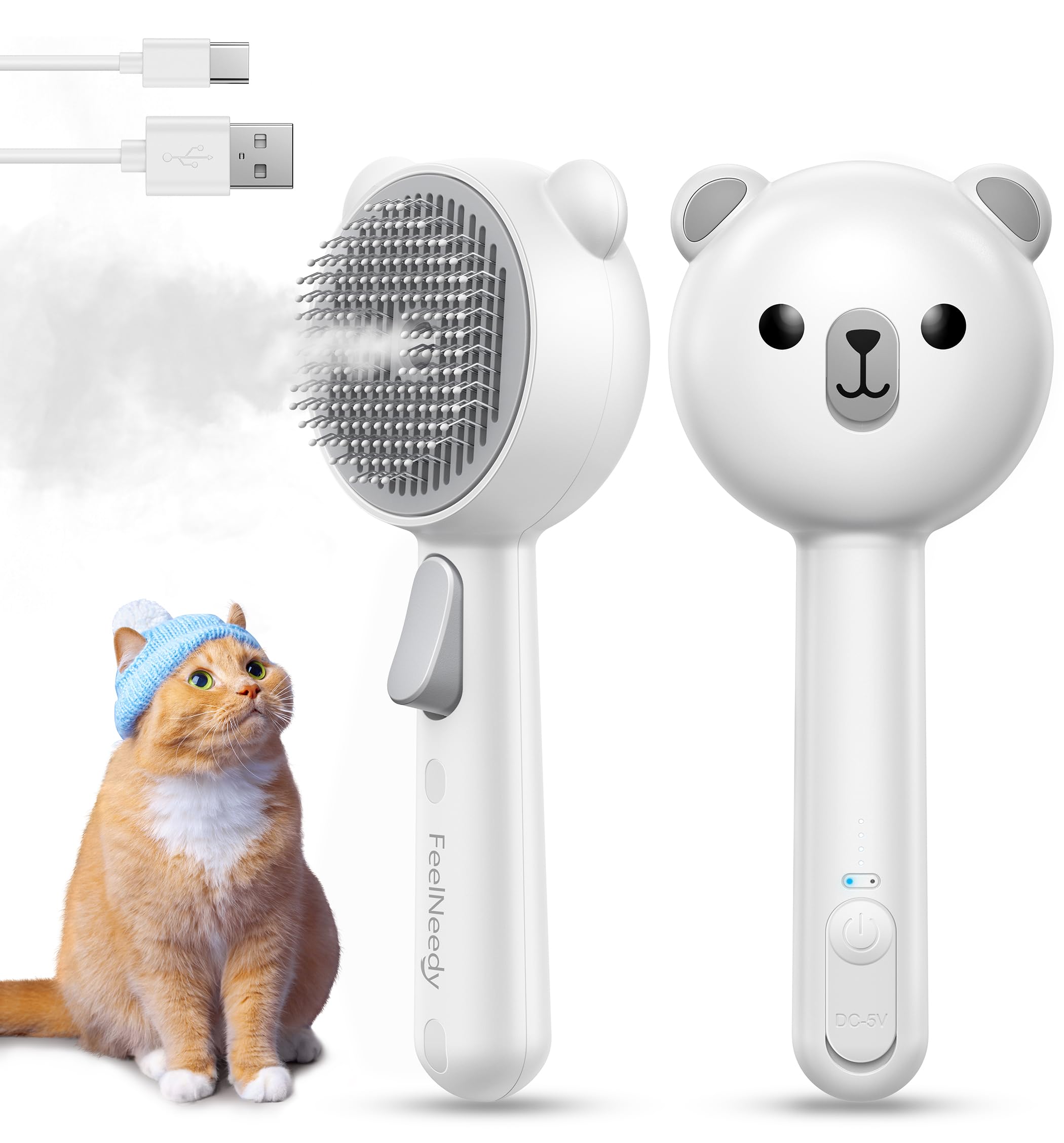 FEELNEEDY Cat Steam Brush front view showing ergonomic design for easy grooming