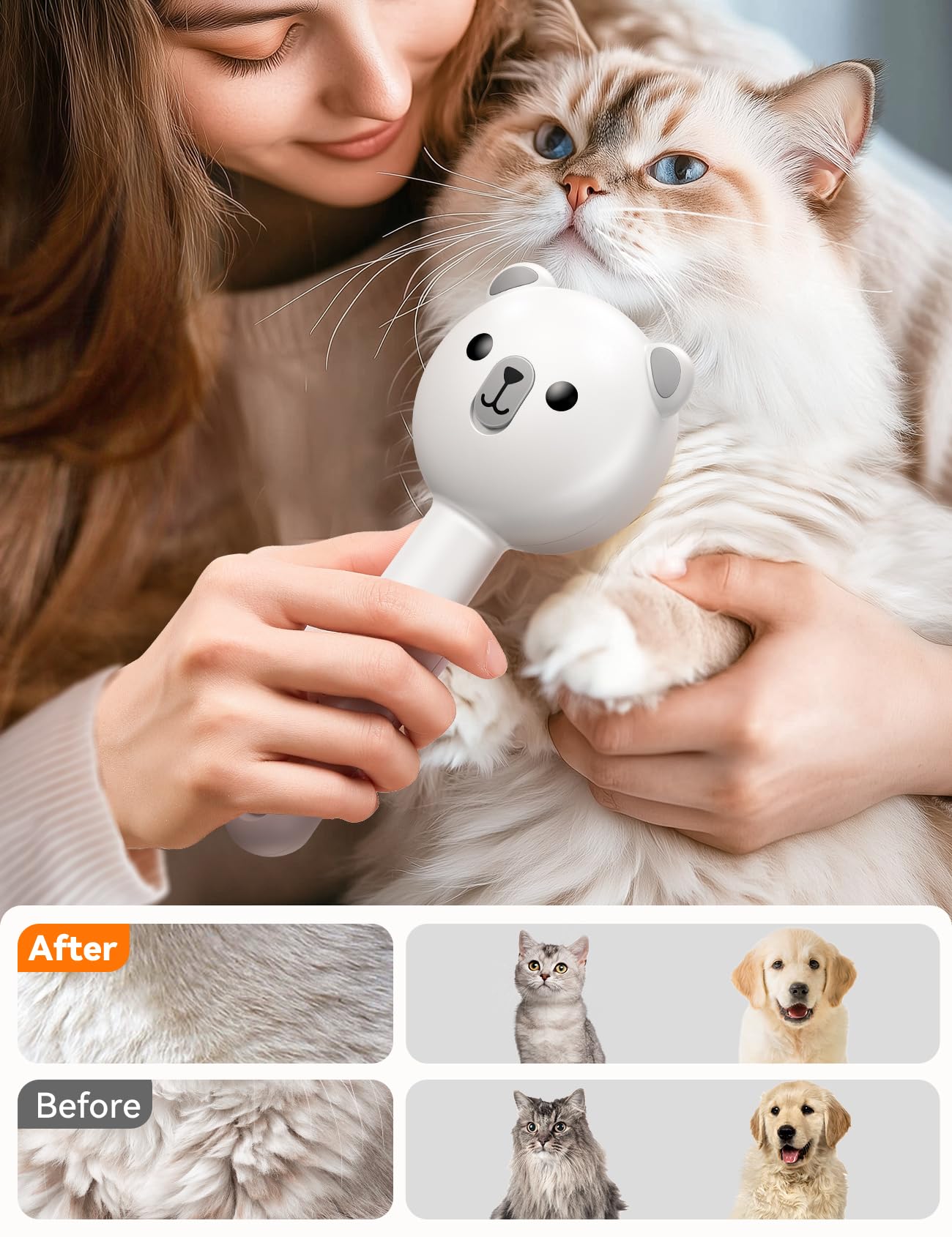 FEELNEEDY Cat Steam Brush stainless-steel-pins provide gentle detangling with minimal tug