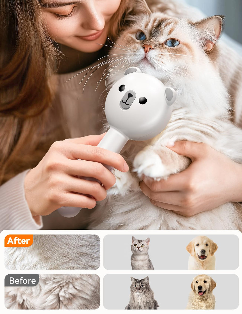 FEELNEEDY Cat Steam Brush stainless-steel-pins provide gentle detangling with minimal tug