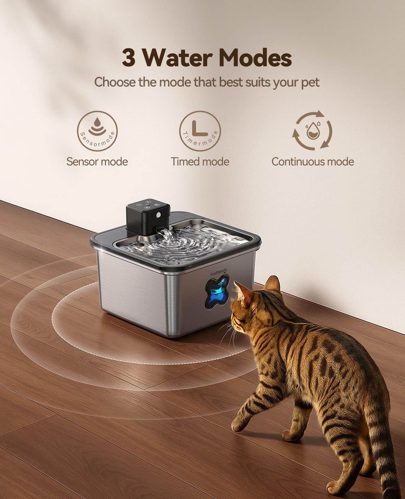 FEELNEEDY three smart modes tailor hydration to your cat's routine