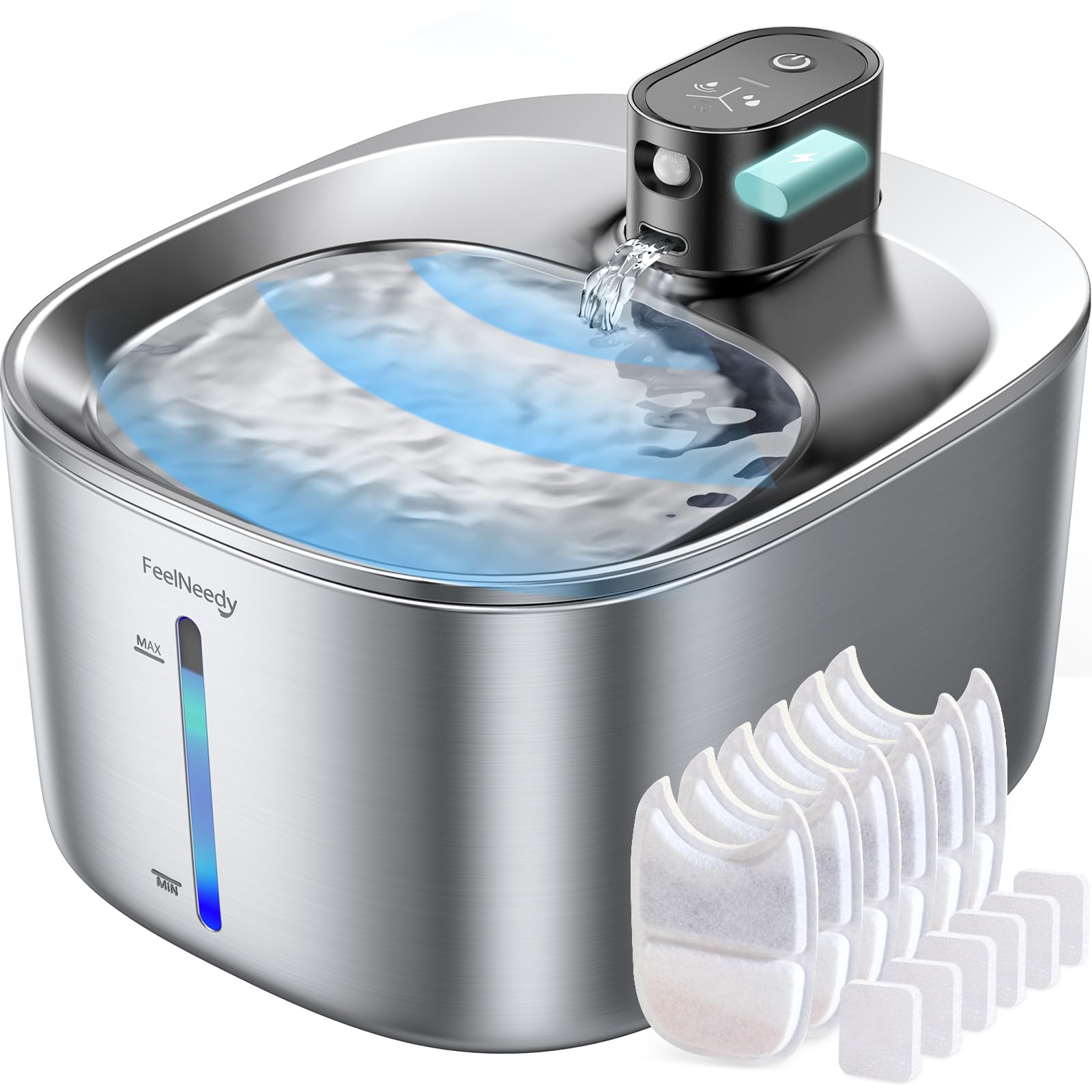 FEELNEEDY cordless cat water fountain 4L for flexible pet hydration.