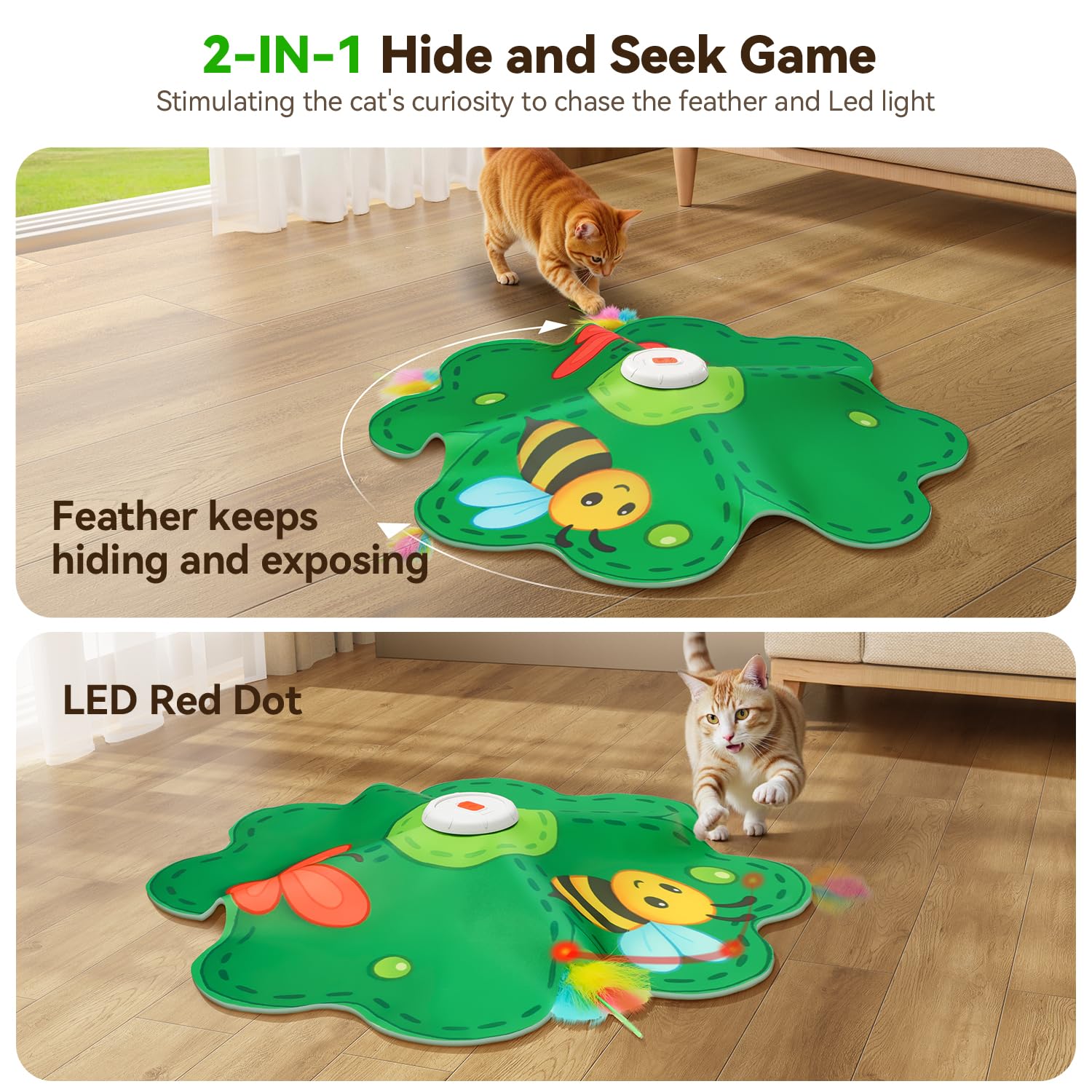 FEELNEEDY hide-and-seek cat toy with concealed feathers promotes active indoor play