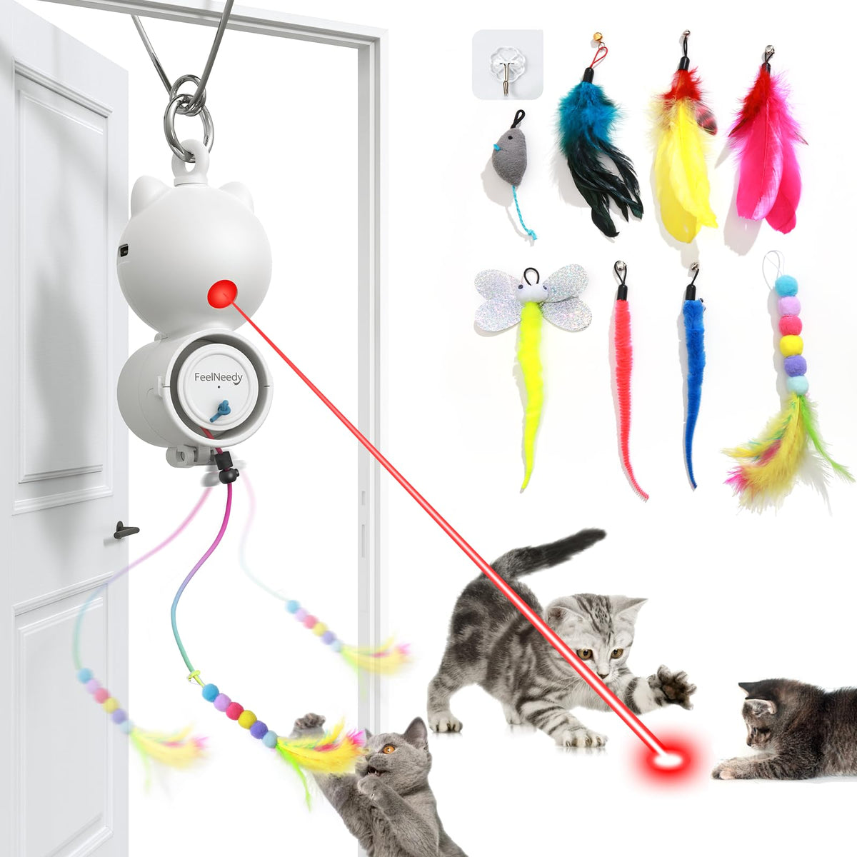 FEELNEEDY laser interactive cat toy with red dot transmitter for engaging play.