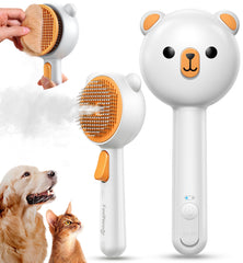 FEELNEEDY Pet Steam Brush front view highlighting compact grooming design.