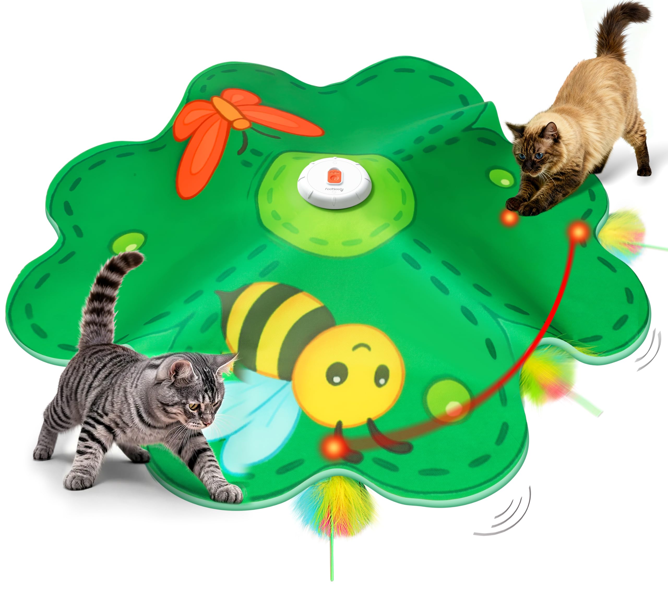 FEELNEEDY rechargeable cat toy with hidden feather and LED dot for interactive play