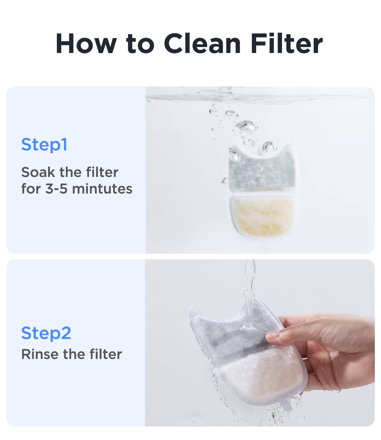 Soak and rinse before first use to activate filtration.