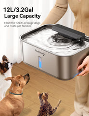 FEELNEEDY stainless steel bowl, deeper tray, reducing spills during pet drinking.