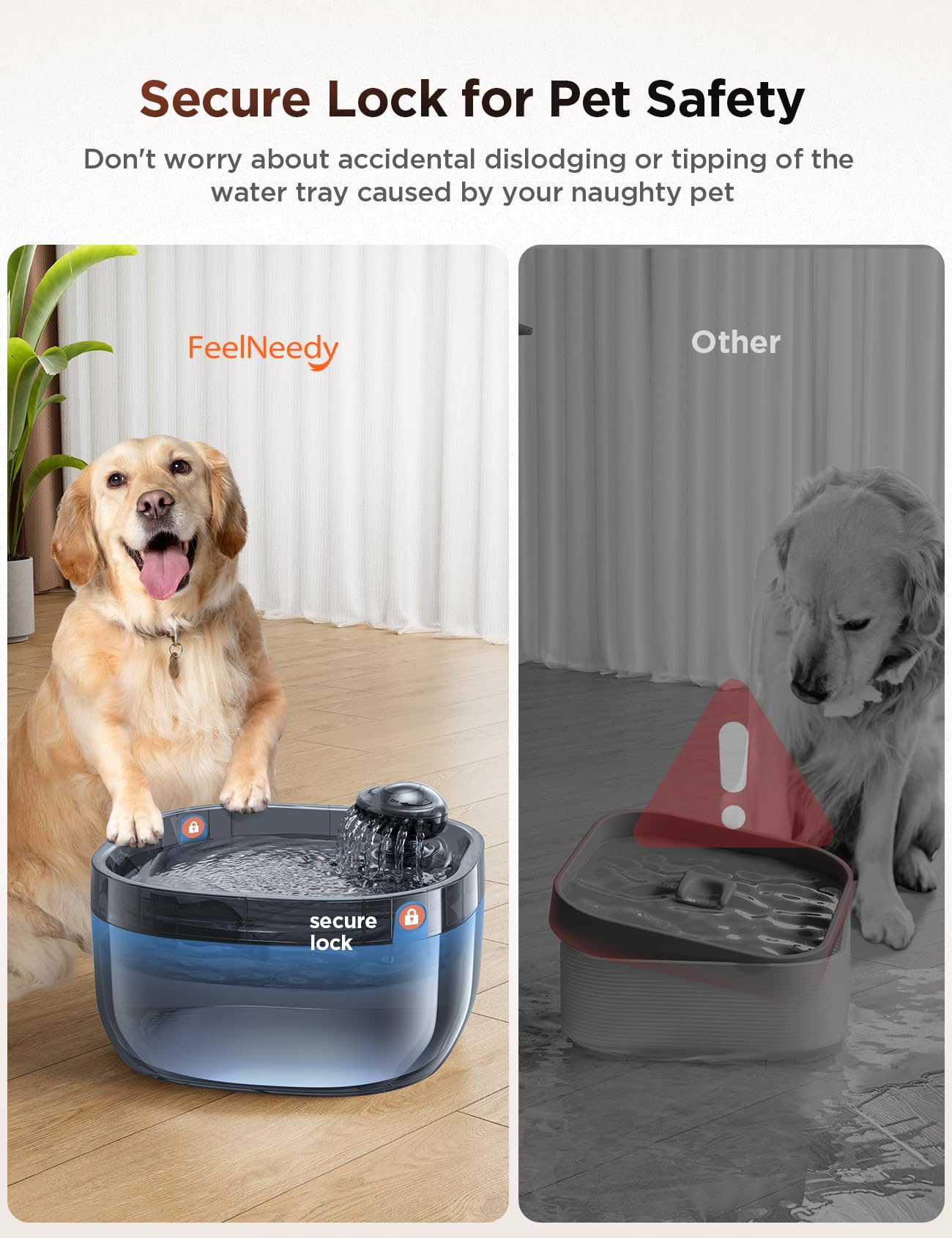 FEELNEEDY transparent water basin makes monitoring remaining water quick.