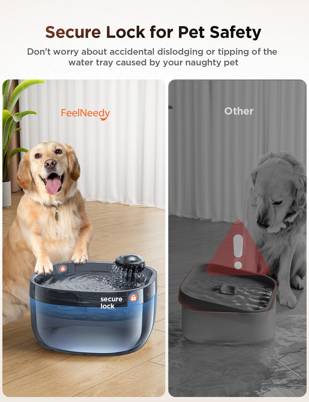 FEELNEEDY transparent water basin makes monitoring remaining water quick.
