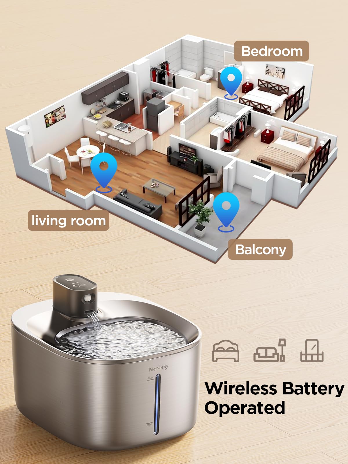 FEELNEEDY 4L capacity reservoir close-up for multi-pet hydration