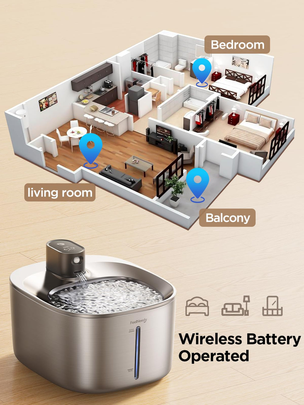 FEELNEEDY 4L capacity reservoir close-up for multi-pet hydration