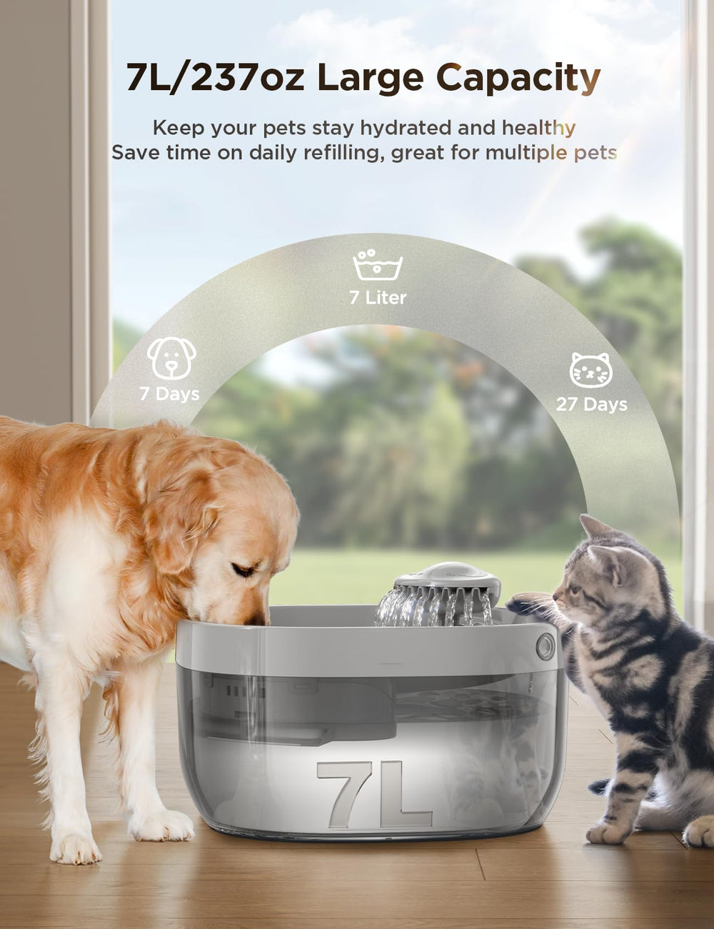 FEELNEEDY anti-spill wide tray keeps floors dry while pets drink.