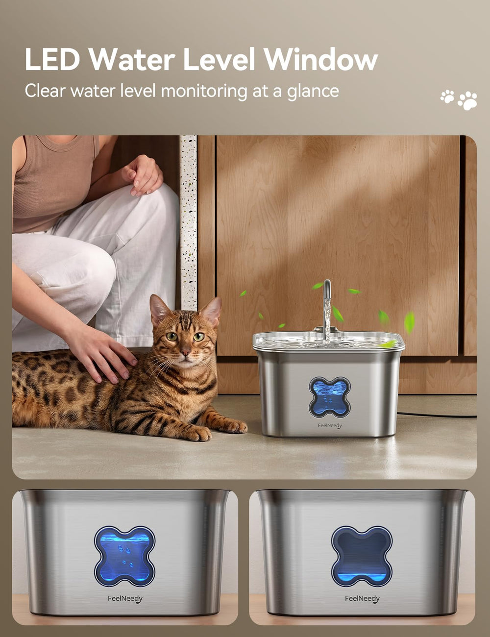 FEELNEEDY 2.8L reservoir reduces refills for multi-pet homes