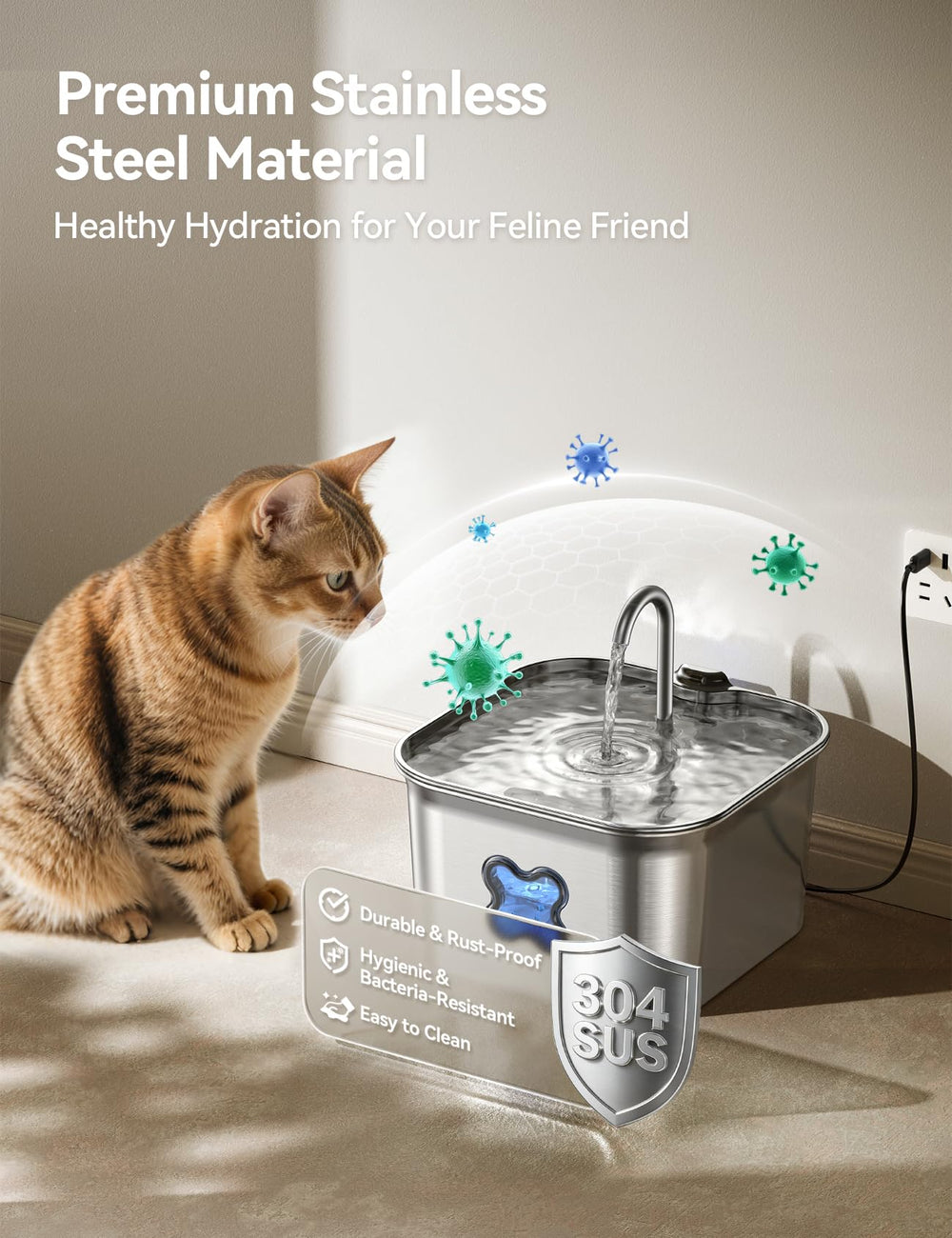 FEELNEEDY 304 stainless steel surface for hygienic, durable hydration