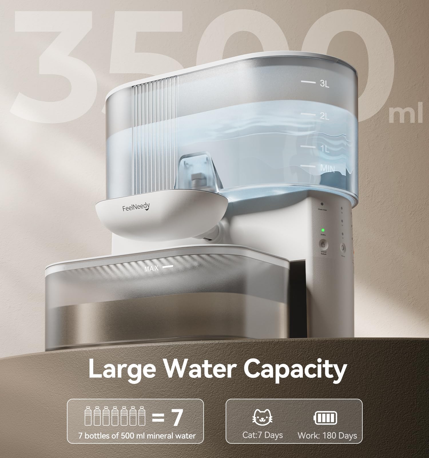 FEELNEEDY rechargeable battery enables days of cordless hydration