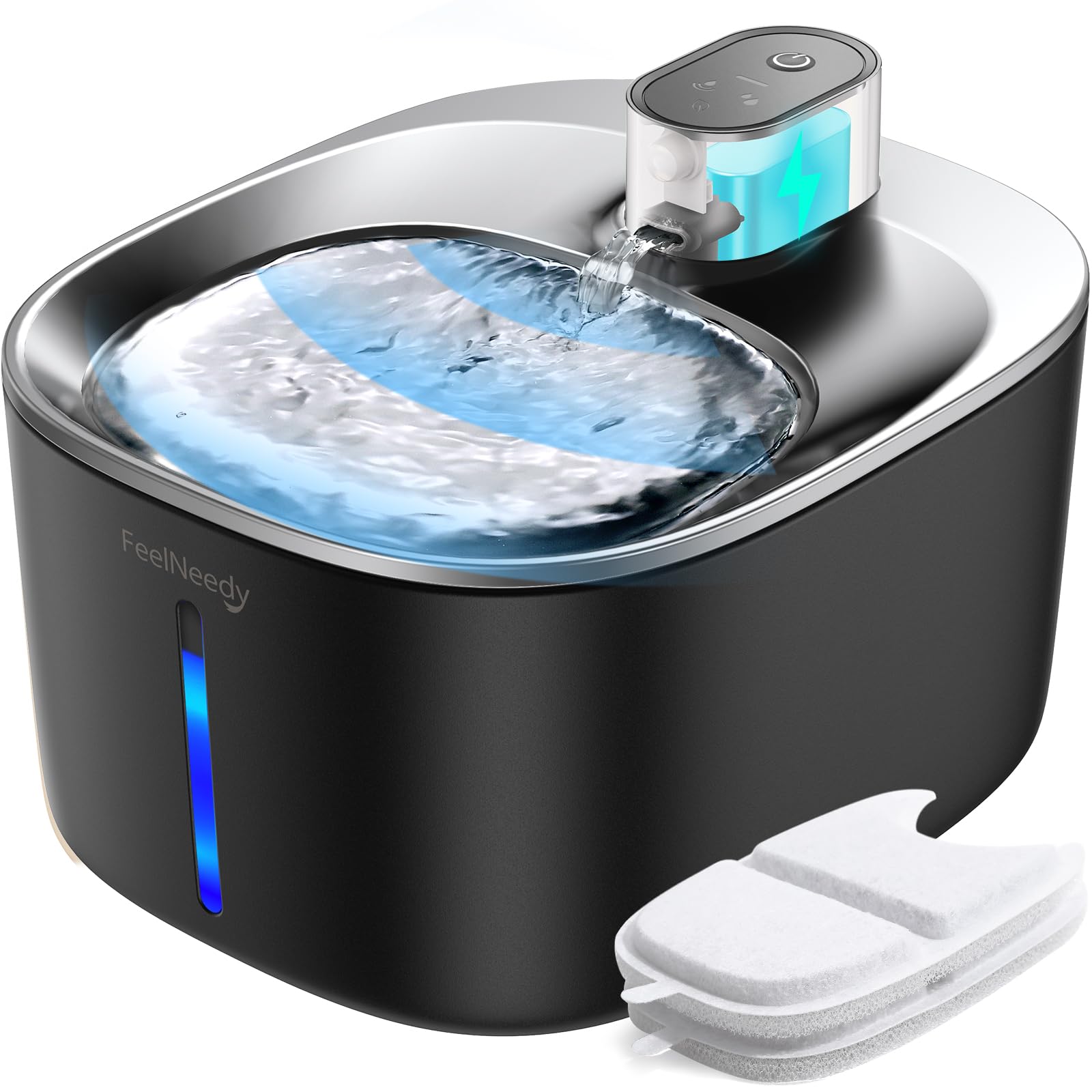 FEELNEEDY wireless cat water fountain shows cordless hydration for pets, in action.