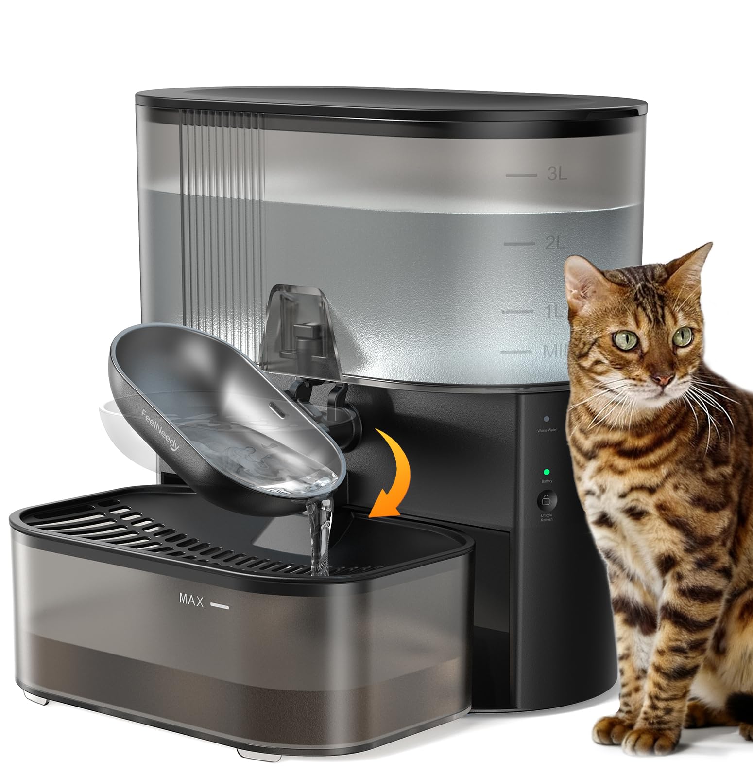 FEELNEEDY wireless cat water fountain assembly for seamless hydration.