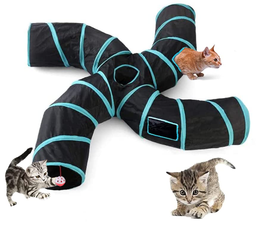 Feesok cat tunnel indoors creates a cozy play area for active pets.