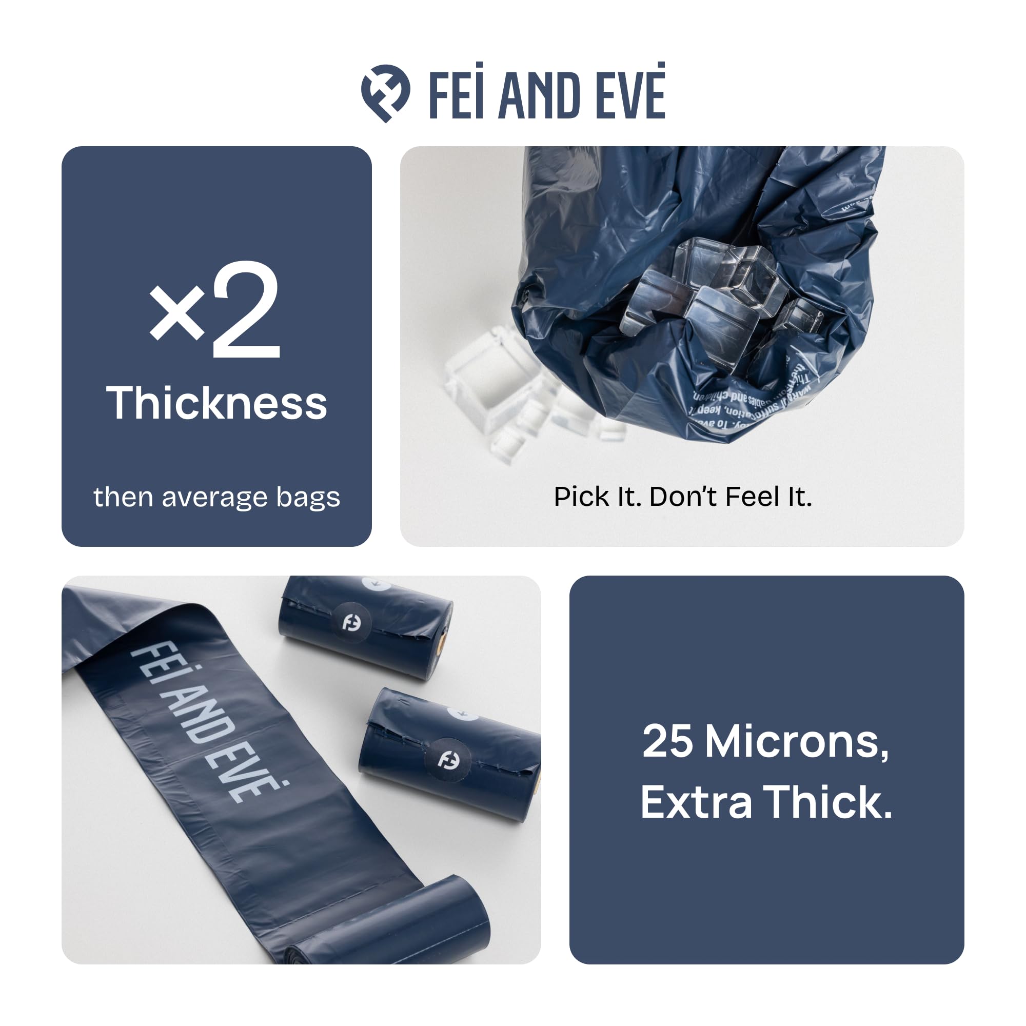 Fei and Eve bags show full blackout design with odor-locking for discreet disposal.