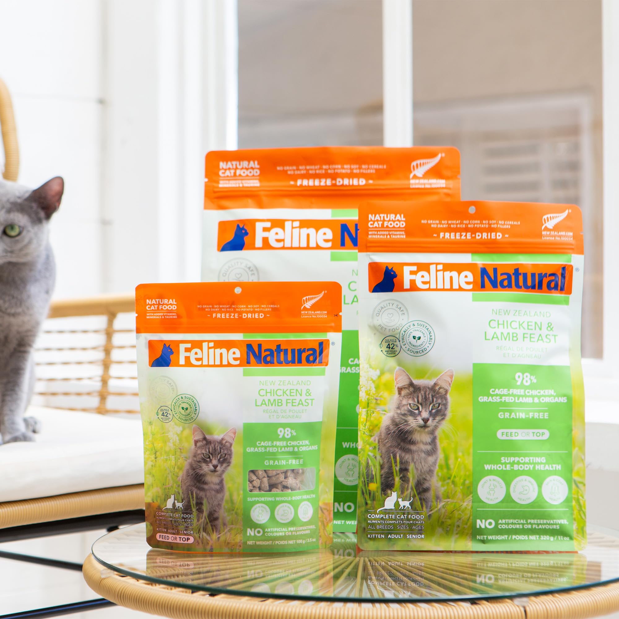 Feline Natural high-protein dry cat food grain-free formula emphasizes clean protein for cats