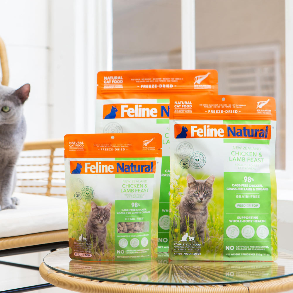 Feline Natural high-protein dry cat food grain-free formula emphasizes clean protein for cats