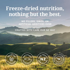 Feline Natural NZ-made packaging emphasizing quality and traceable ingredients