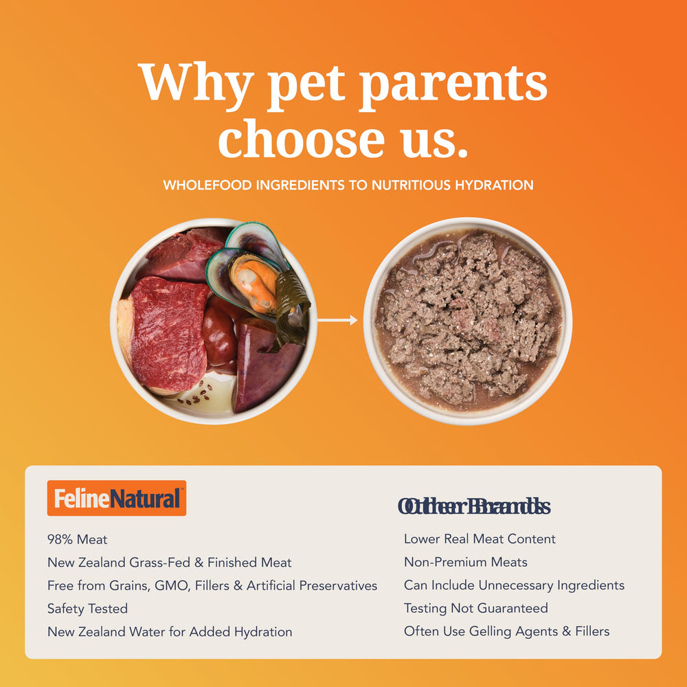 Feline Natural 12-can pack; convenient, quality wet food for households
