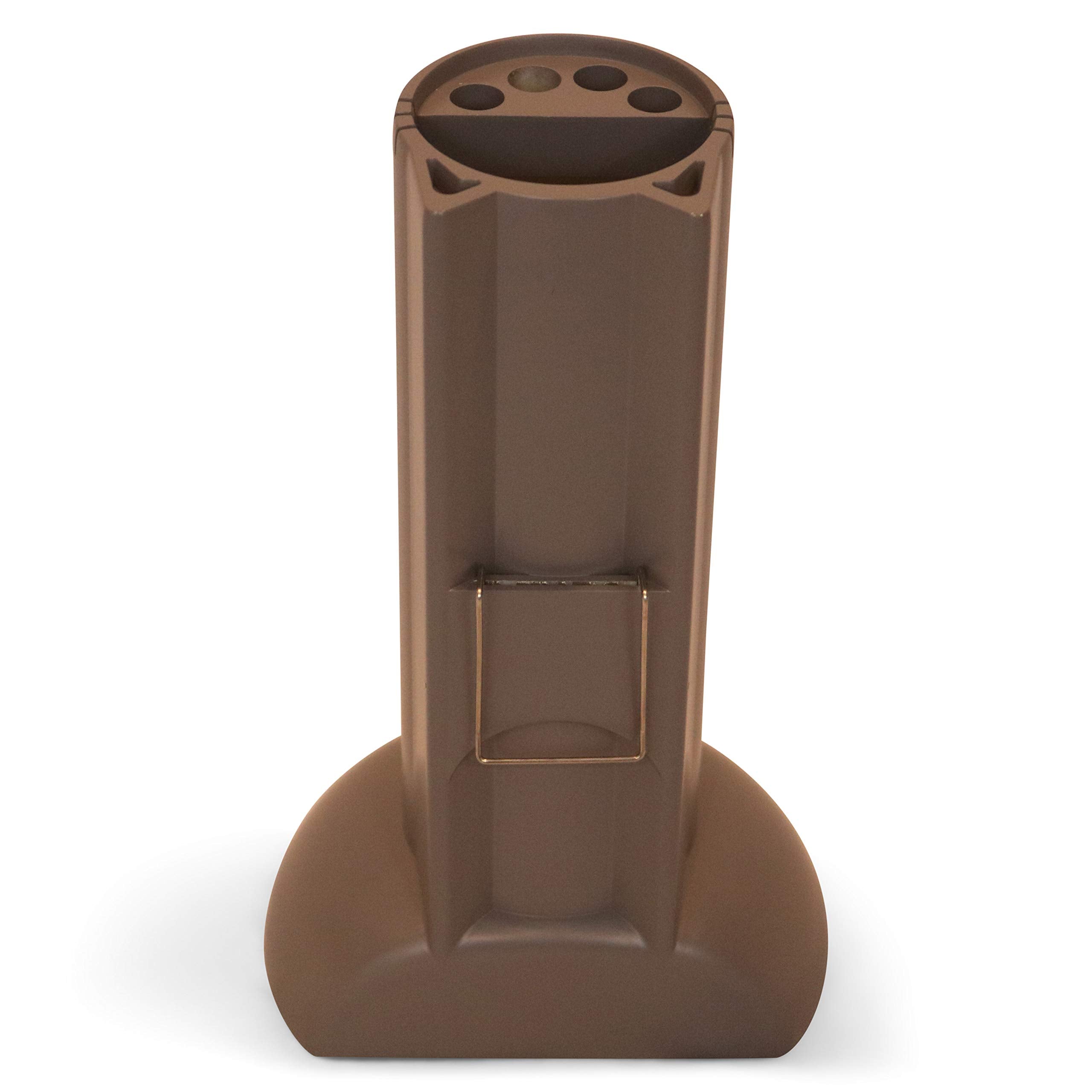 Feline Ruff cat teaser wand holder back view highlights wall-clip compatibility.