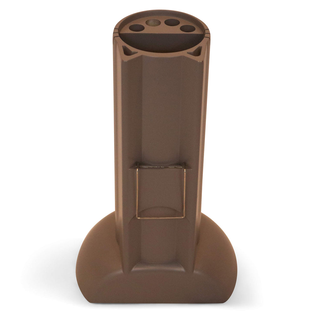 Feline Ruff cat teaser wand holder back view highlights wall-clip compatibility.
