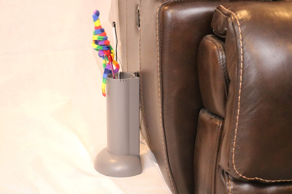 Feline Ruff wall clip setup enables versatile placement on furniture.