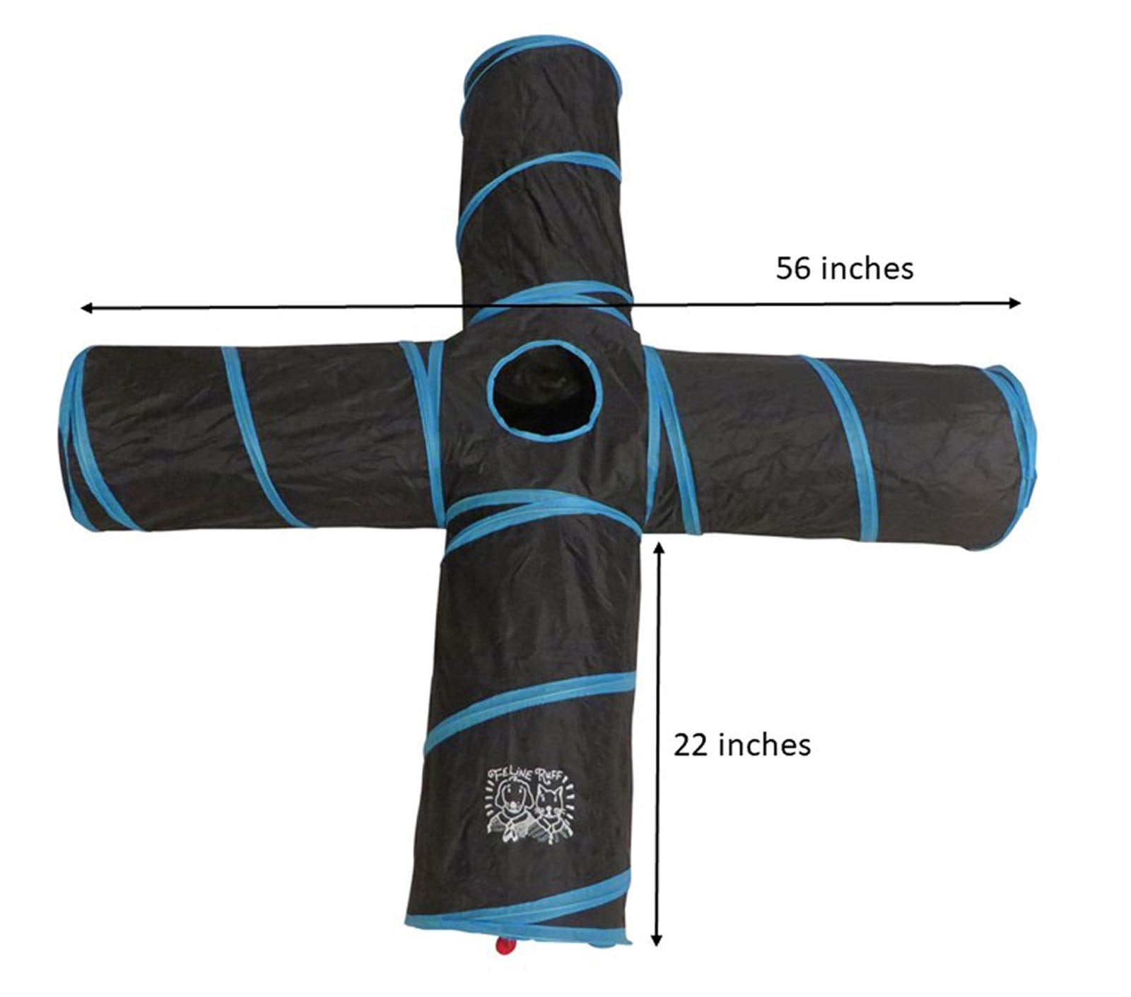Feline Ruff collapsible tunnel folds to frisbee-size for easy storage.